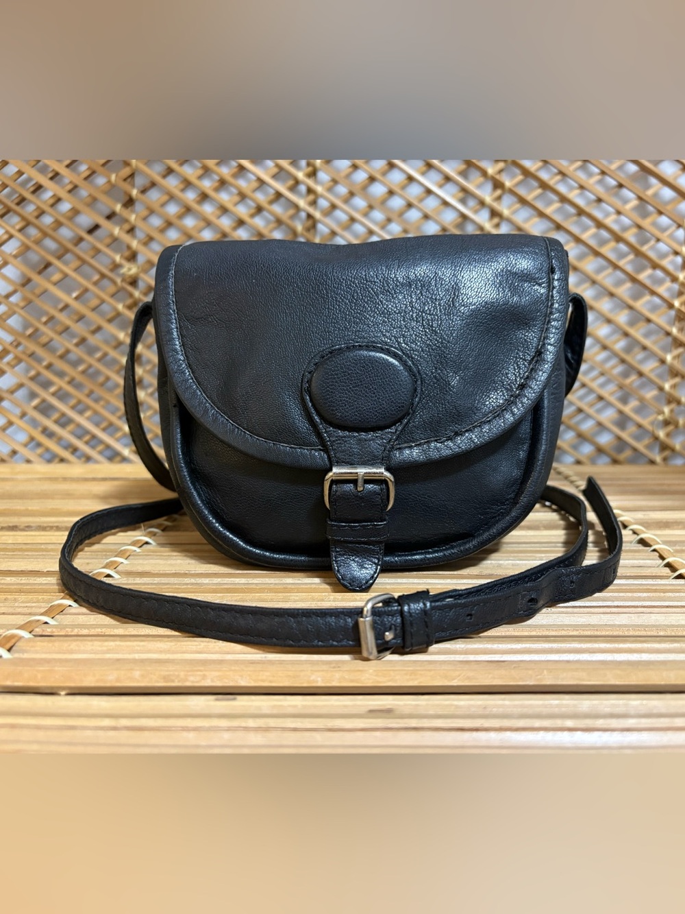 Zara Black Leather Mini Saddlebag Crossbody Bag